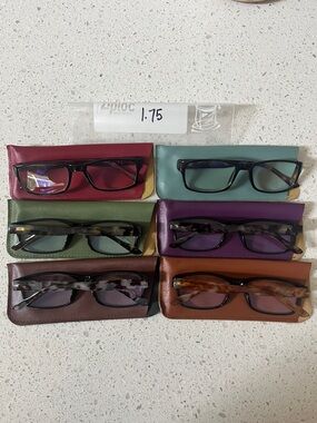 Six Assorted Reading Glasses with Colored Cases - Multicolor